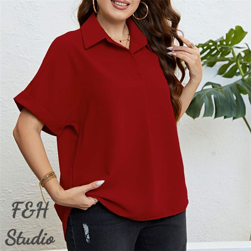 F&H 3413 XL-3XL Plus Size Short Sleeves Shirt Red