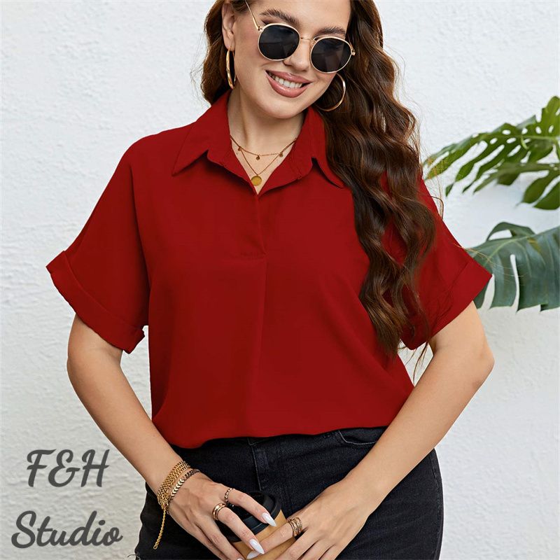 F&H 3413 XL-3XL Plus Size Short Sleeves Shirt Red