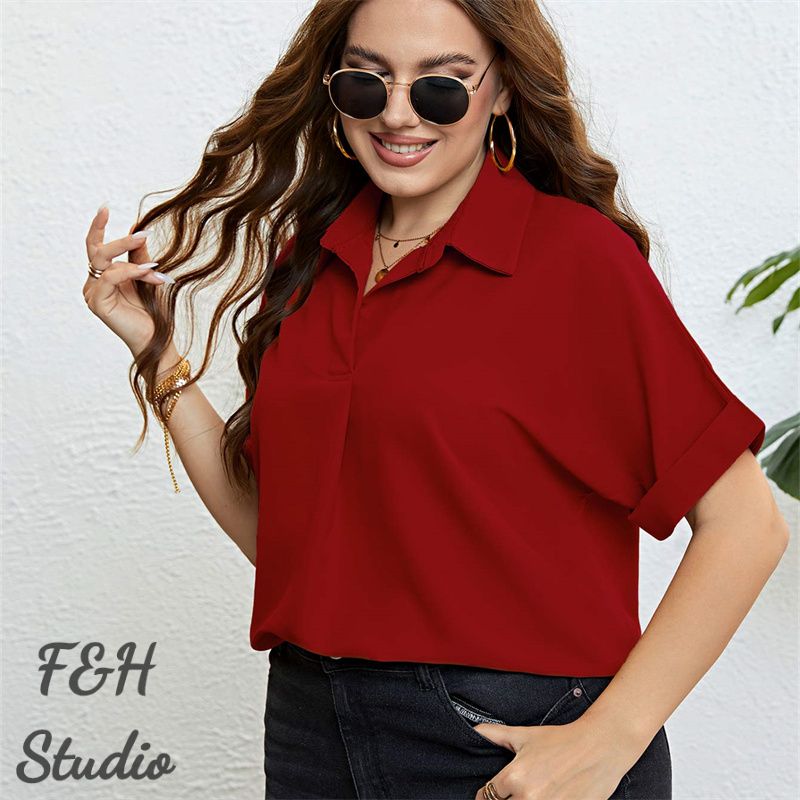 F&H 3413 XL-3XL Plus Size Short Sleeves Shirt Red