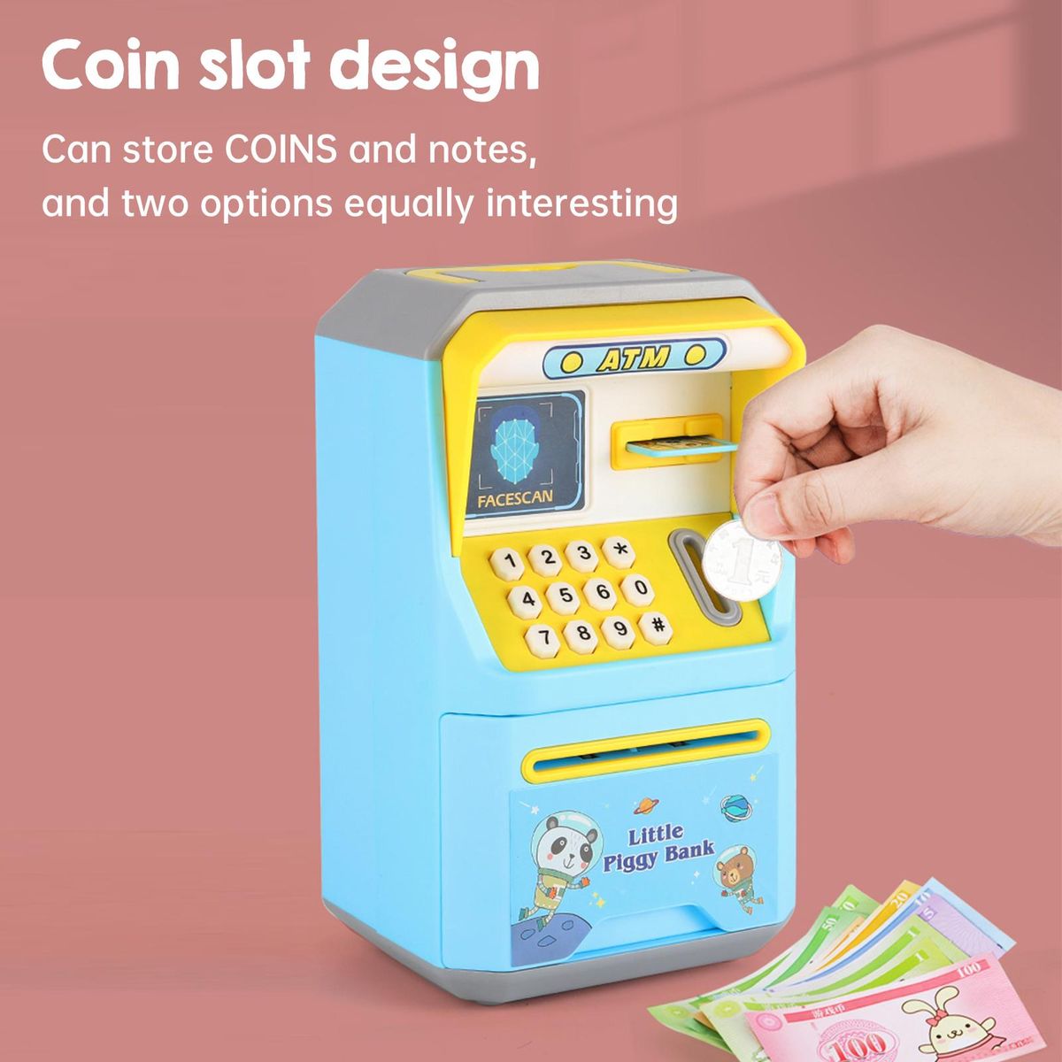Electric Piggy Bank for Kids Baby ATM Machine Moeny Jar Simulated Face Recognition Auto Scroll Paper Banknote Intelligent Voice Prompt