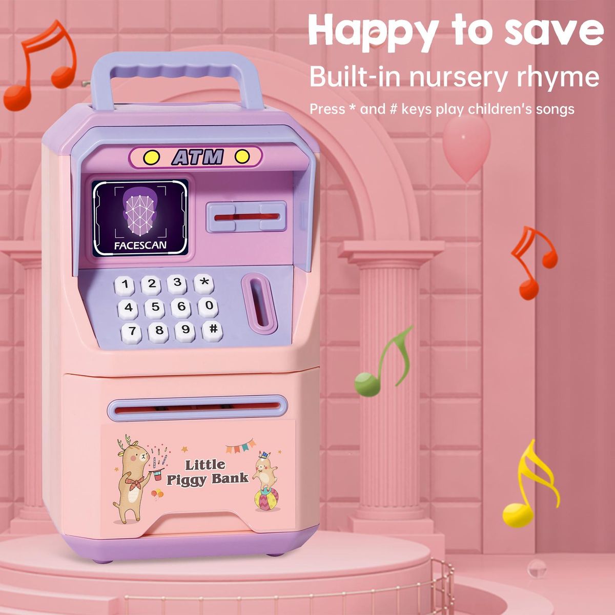 Electric Piggy Bank for Kids Baby ATM Machine Moeny Jar Simulated Face Recognition Auto Scroll Paper Banknote Intelligent Voice Prompt