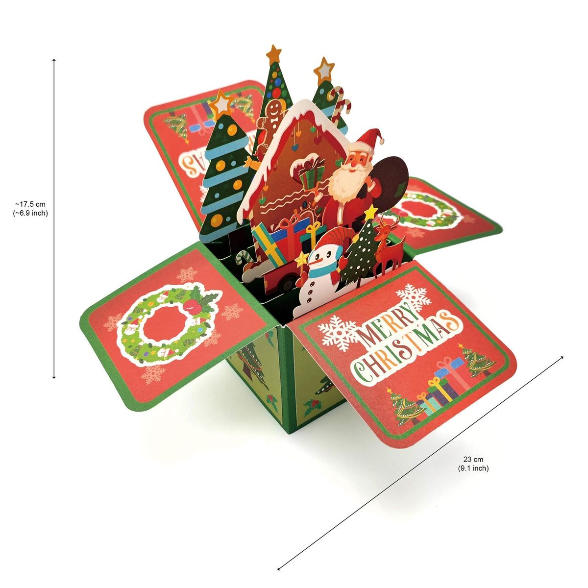Birthday Gift Card 3d Christmas Greeting Card Santa Claus Snowman Red Green