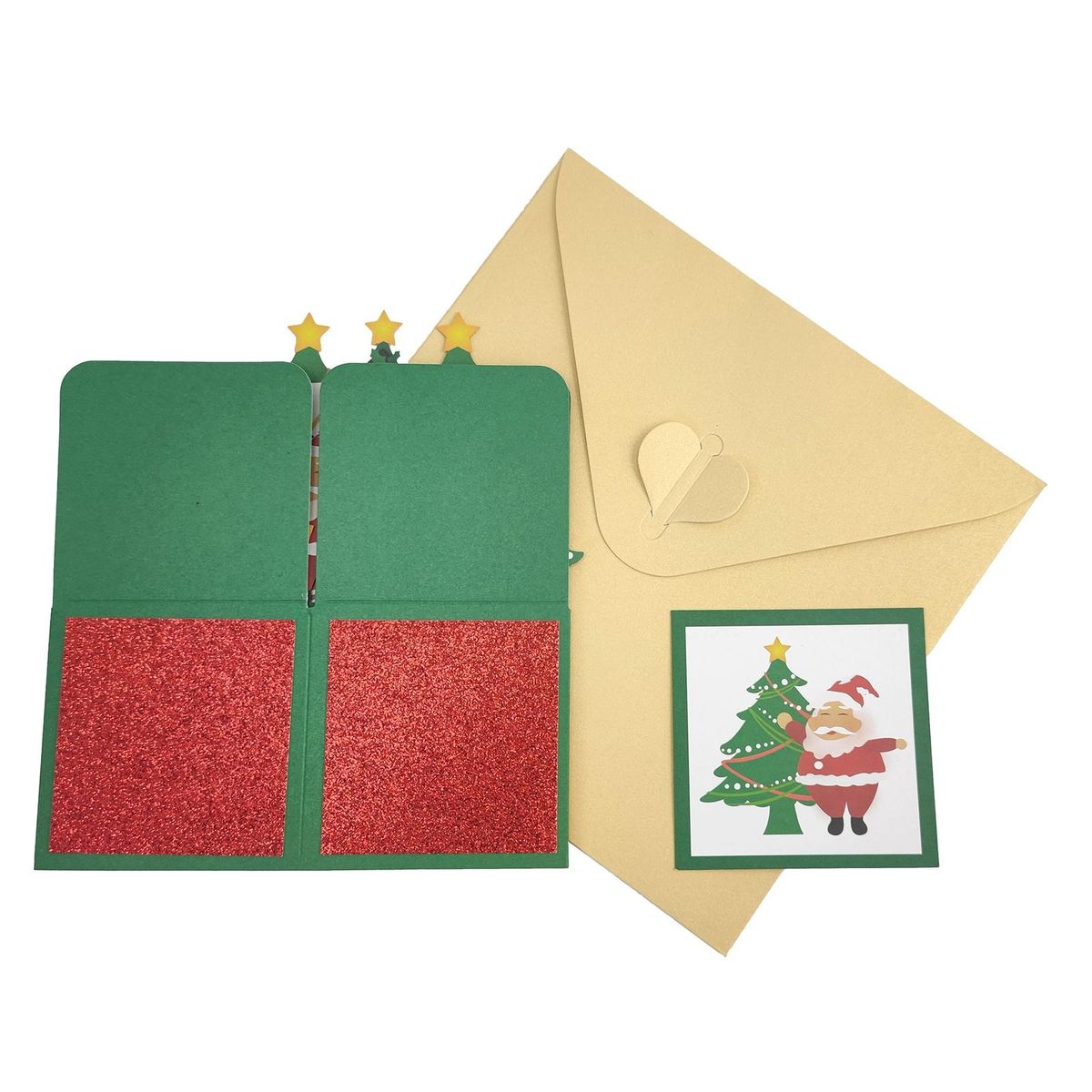 Birthday Gift Card 3d Christmas Greeting Card Santa Claus Snowman Red Green