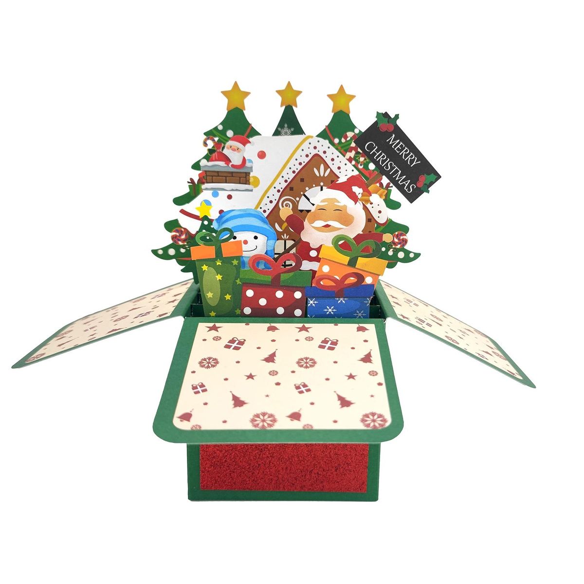 Birthday Gift Card 3d Christmas Greeting Card Santa Claus Snowman Red Green