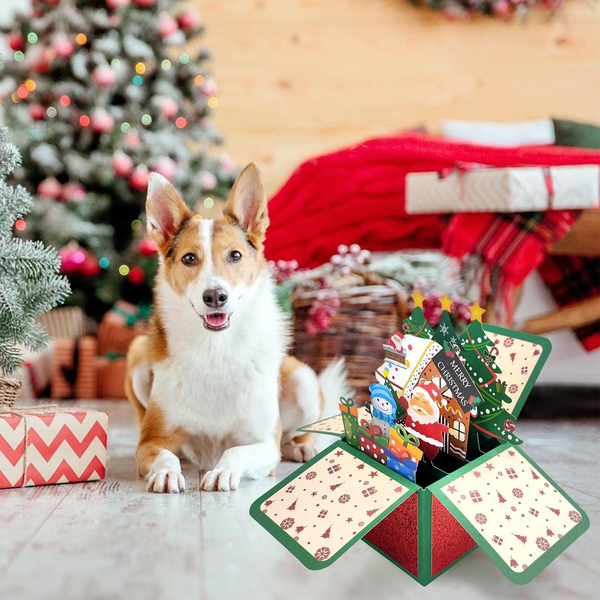 Birthday Gift Card 3d Christmas Greeting Card Santa Claus Snowman Red Green