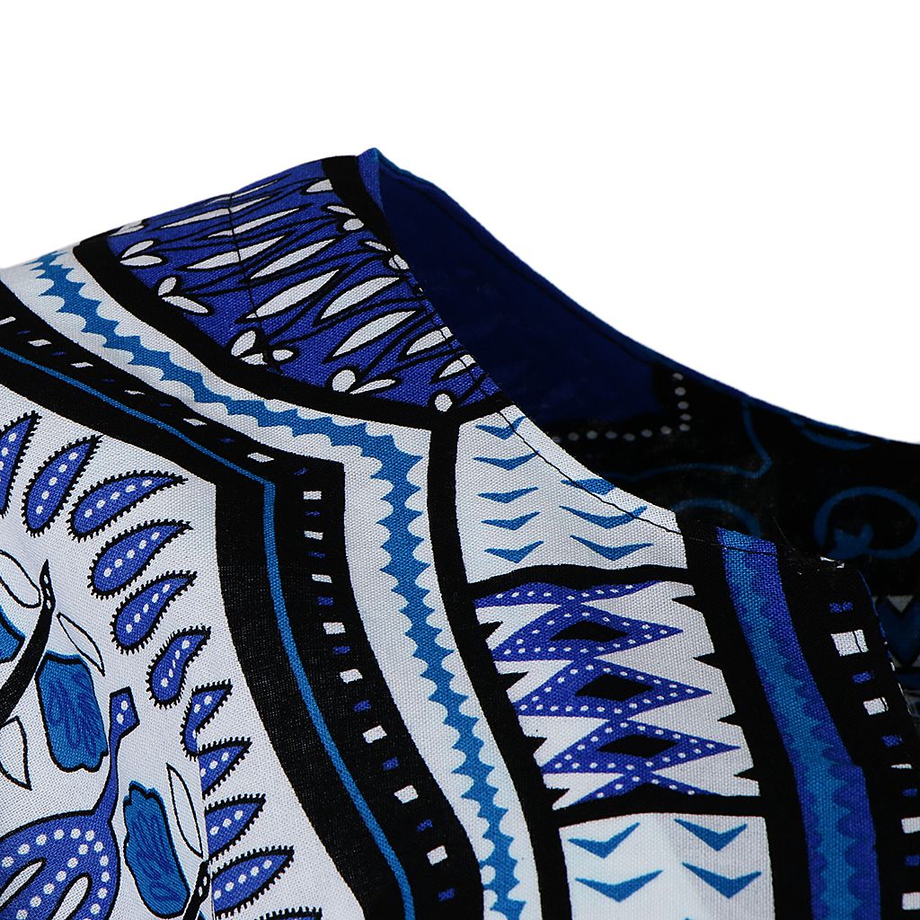 Dashiki Colorful African Hippie Tribal Dress Shirt Kaftan Poncho Blue