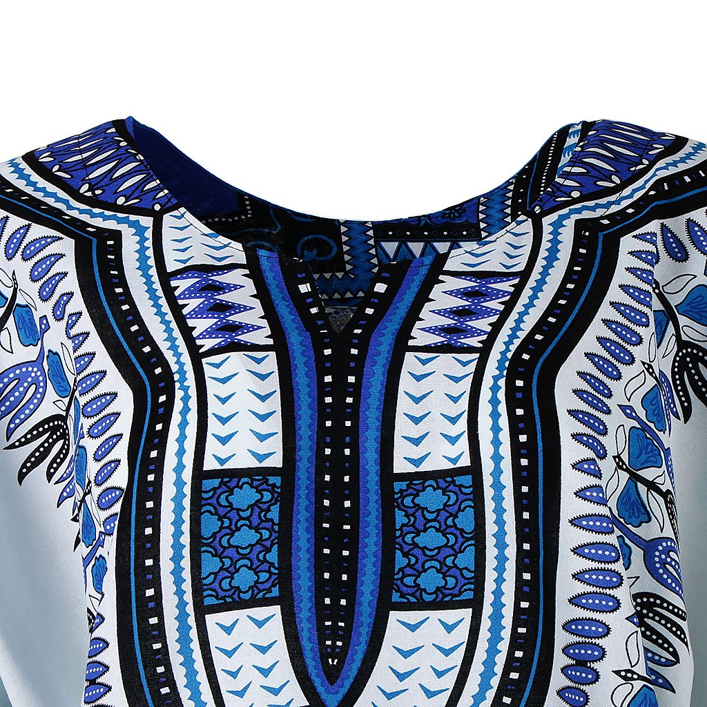 Dashiki Colorful African Hippie Tribal Dress Shirt Kaftan Poncho Blue