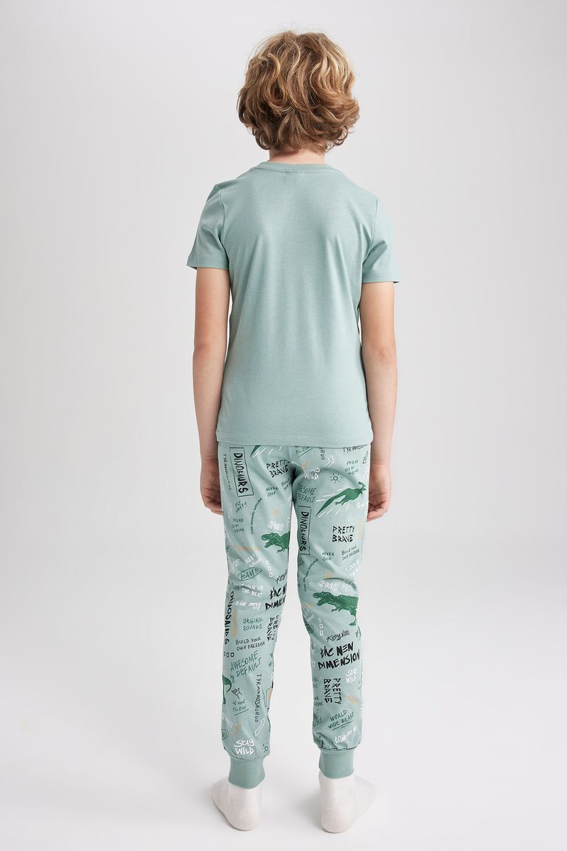 Boy Regular Fit Short Sleeve Crew Neck Homewear Knitted Pyjamas - Green