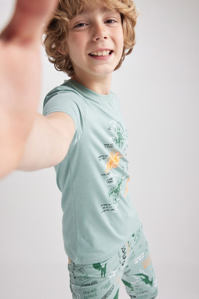 Boy Regular Fit Short Sleeve Crew Neck Homewear Knitted Pyjamas - Green