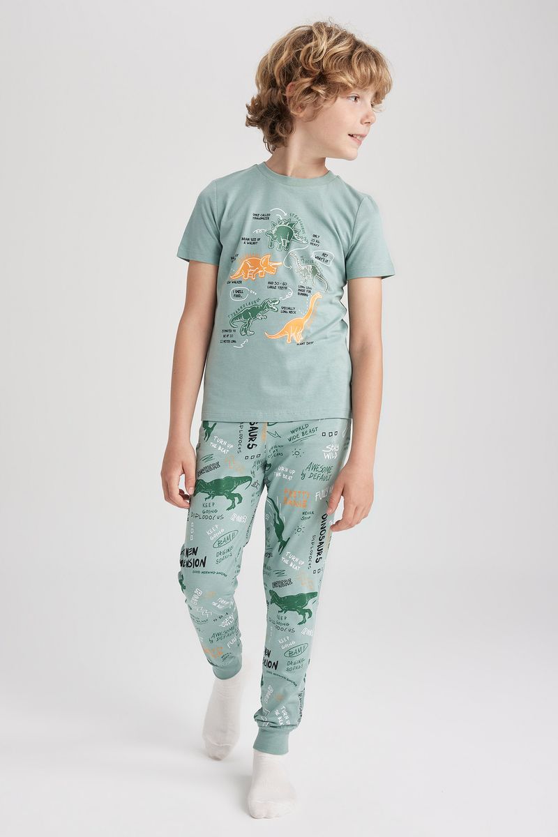 Boy Regular Fit Short Sleeve Crew Neck Homewear Knitted Pyjamas - Green