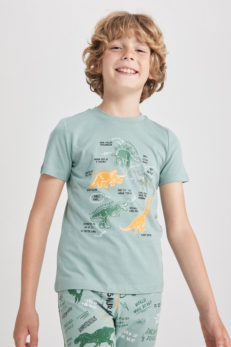 Boy Regular Fit Short Sleeve Crew Neck Homewear Knitted Pyjamas - Green