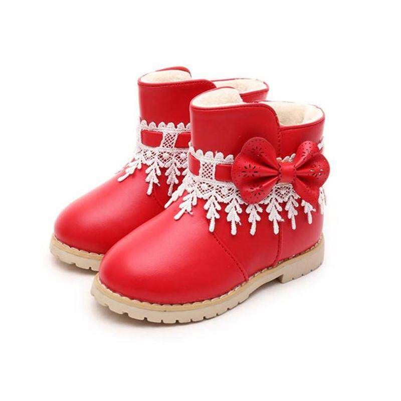 Waterproof Baby Kids Girls Children Lace Snow Ankle Boots Casual Princess Shoes Red 21