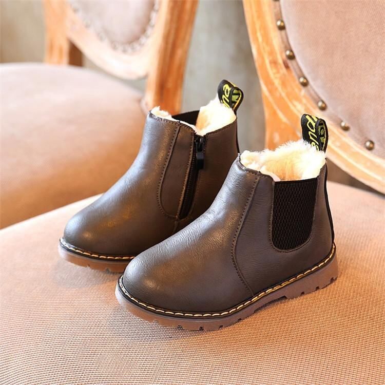 2017 Winter Children Kids Warm Boots Snow Baby Toddler Boys Girls Faux Fur Shoes GREY Grey 27