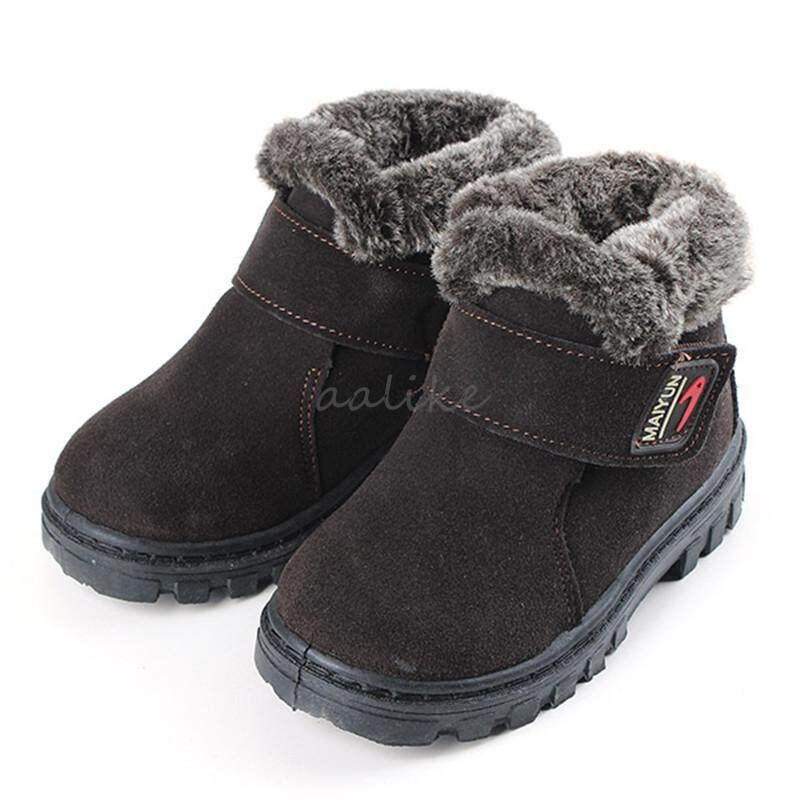 New Girls Boys Winter Warm Boots Kids Children Cotton Leather Shoes Snow Boots Coffee Coffee 35