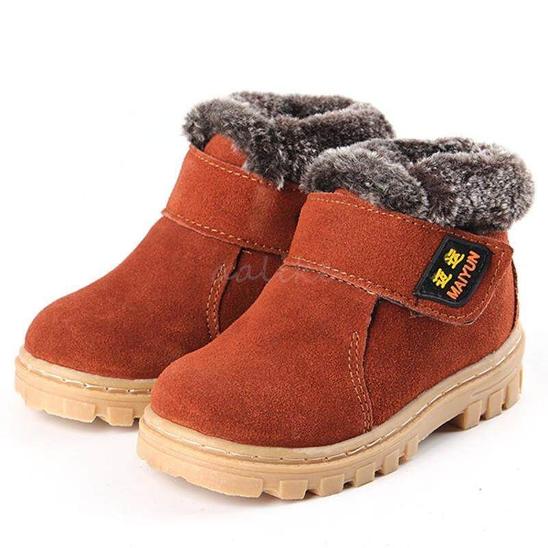 New Girls Boys Winter Warm Boots Kids Children Cotton Leather Shoes Snow Boots Brown Brown 36