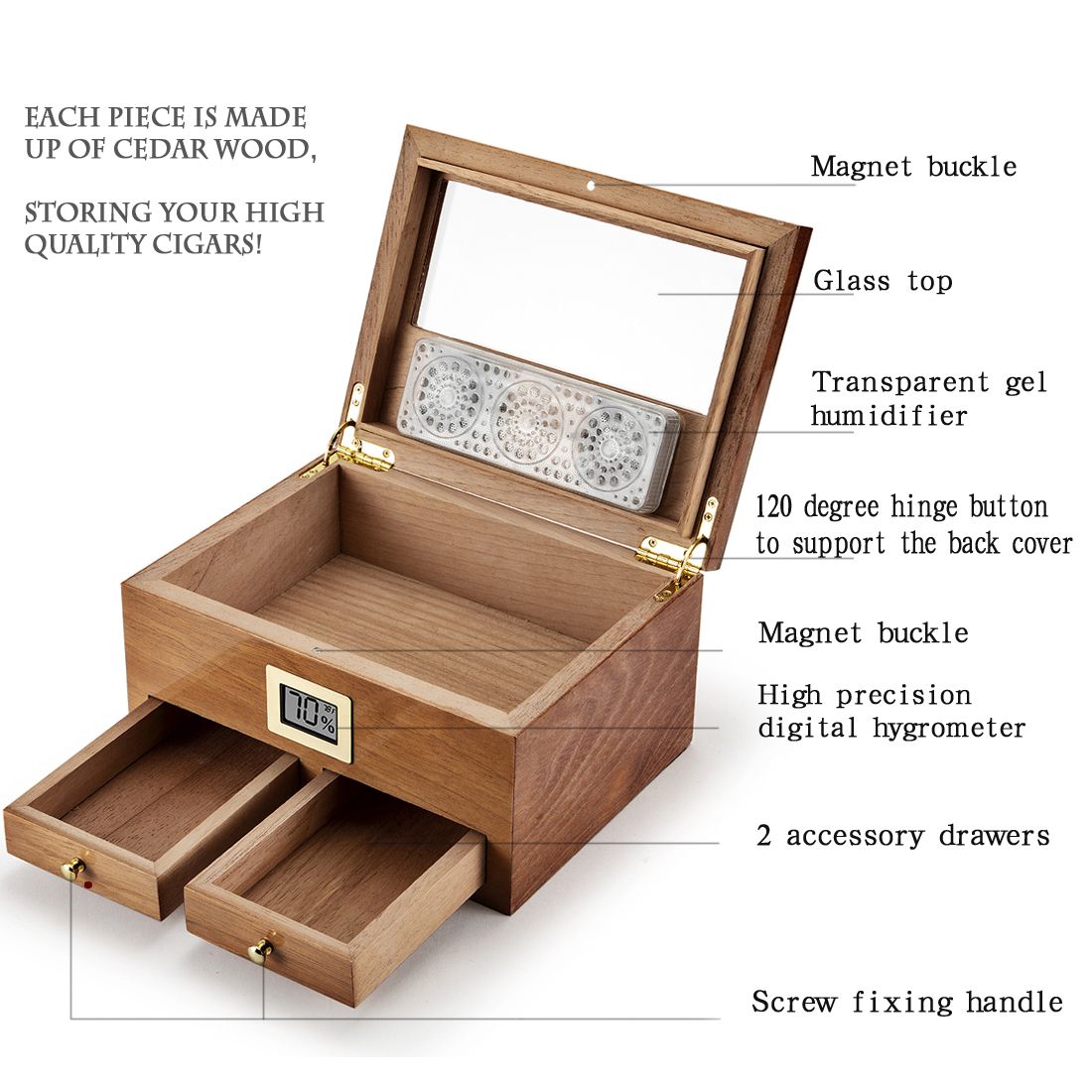 Cedar Wood Portable Humidor Box Cigar Case