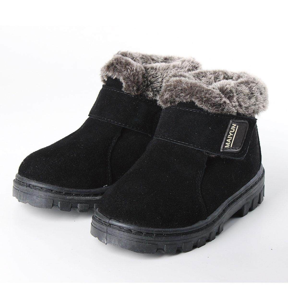 New Girls Boys Winter Warm Boots Kids Children Cotton Leather Shoes Snow Boots Black Black 33