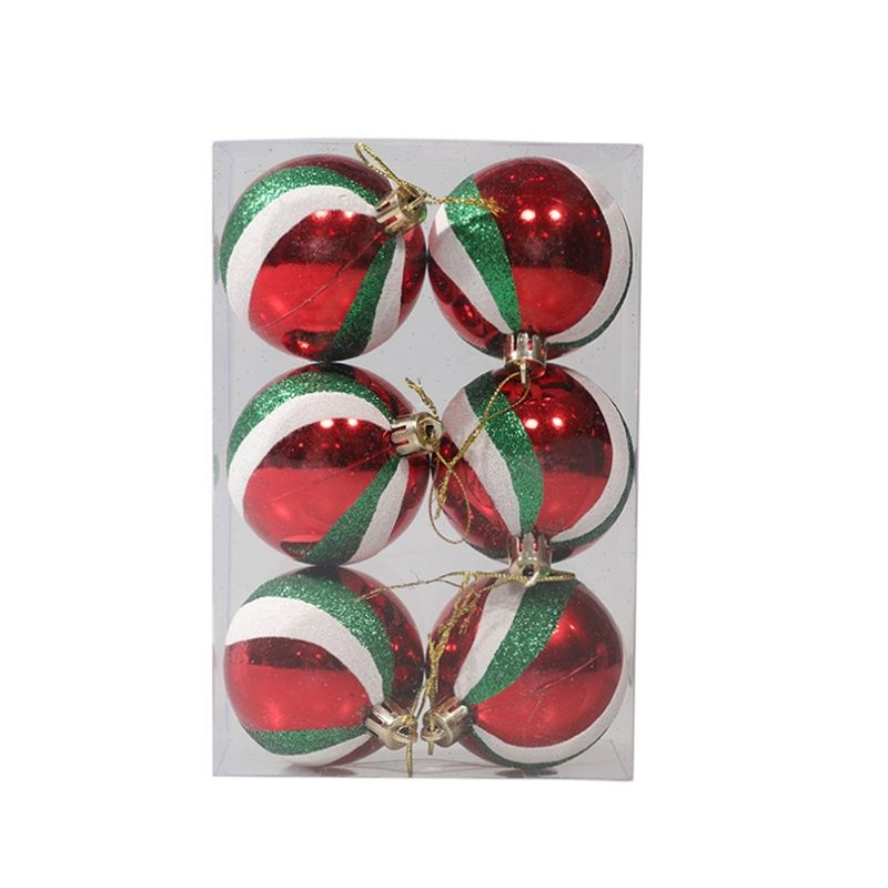 6PCS 6cm Painted Christmas Ball Decoration Props(Red Green And White Spiral Stripes)