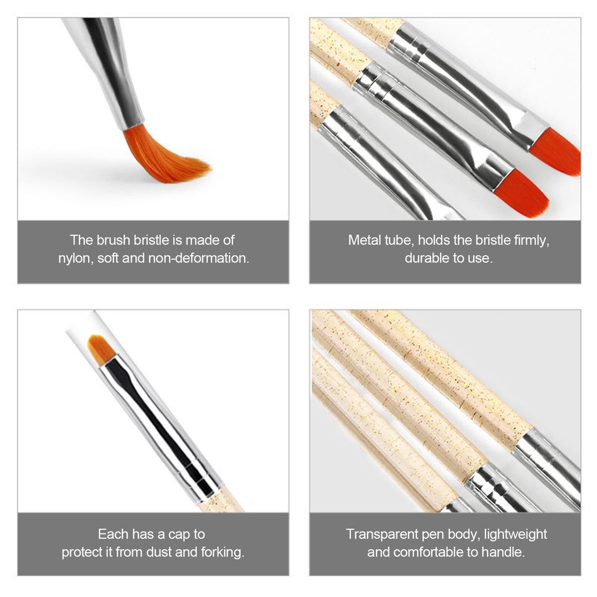 7PCS Nail Art UV Brush Set Acrylic Nail Brushes Extension Builder Brush Nail Painting Pen For Home Salon Use