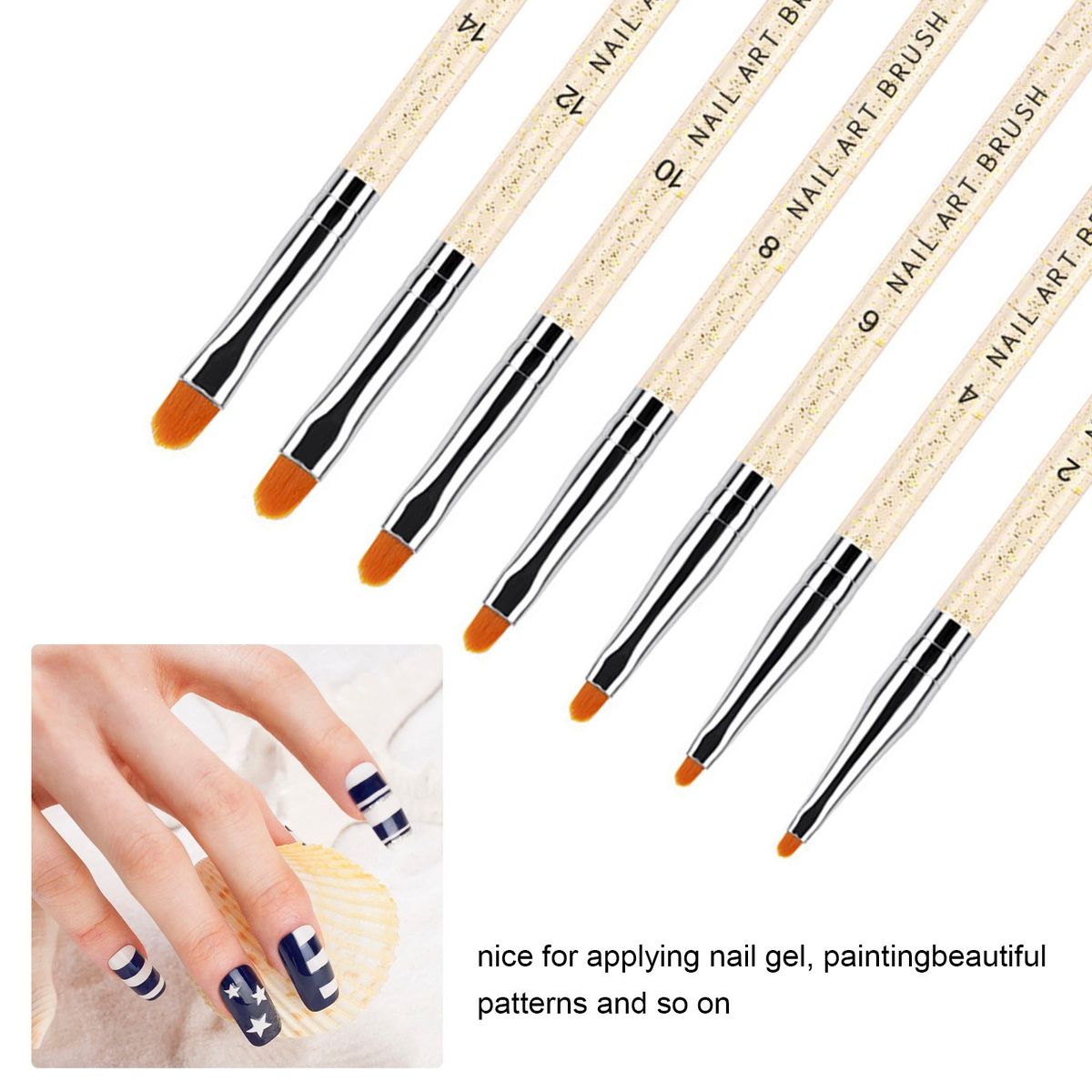 7PCS Nail Art UV Brush Set Acrylic Nail Brushes Extension Builder Brush Nail Painting Pen For Home Salon Use