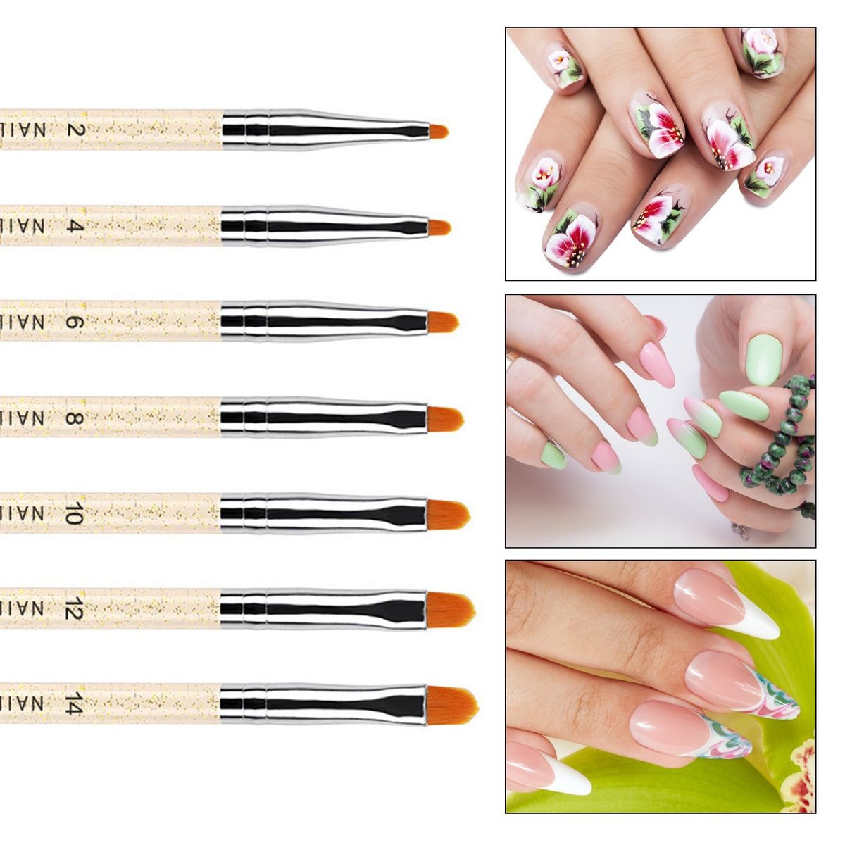 7PCS Nail Art UV Brush Set Acrylic Nail Brushes Extension Builder Brush Nail Painting Pen For Home Salon Use