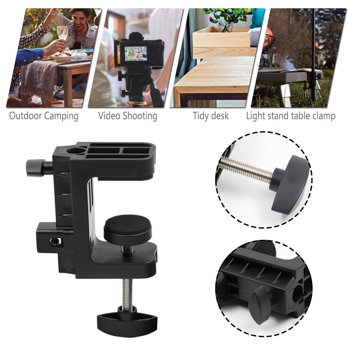 Clamp Holder 360-degree Rotating C-clamp Desktop Mount Compact Black