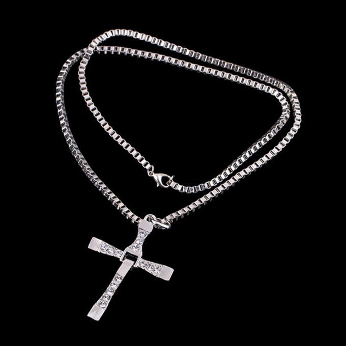 Speed And Passion Cross Pendant Chain Necklace - Silver