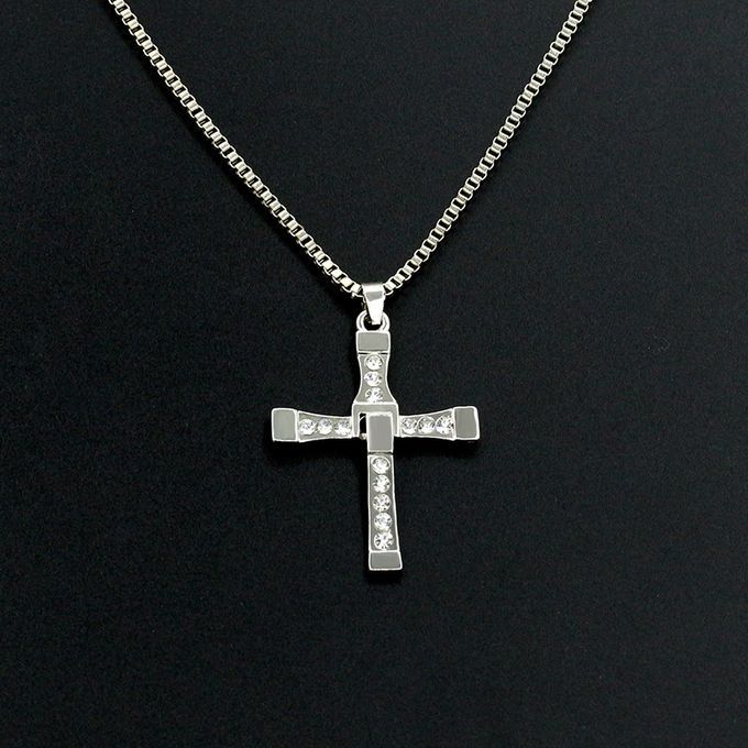 Speed And Passion Cross Pendant Chain Necklace - Silver