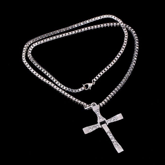 Speed And Passion Cross Pendant Chain Necklace - Silver