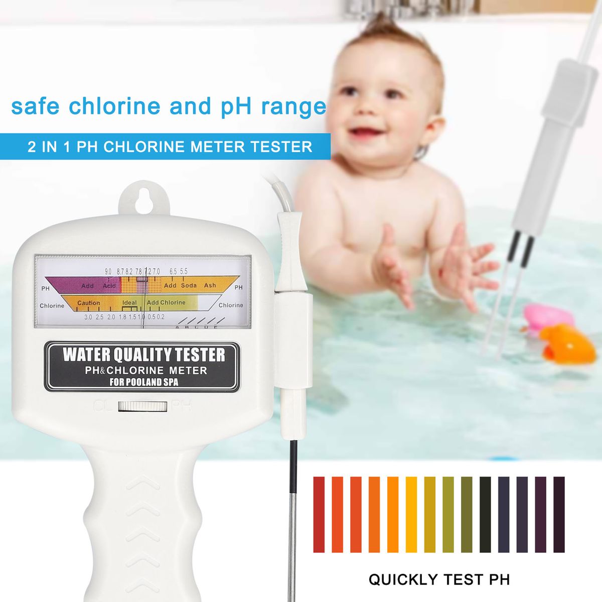 2 In 1 Water Quality Tester Portable PH Chlorine Level Meter