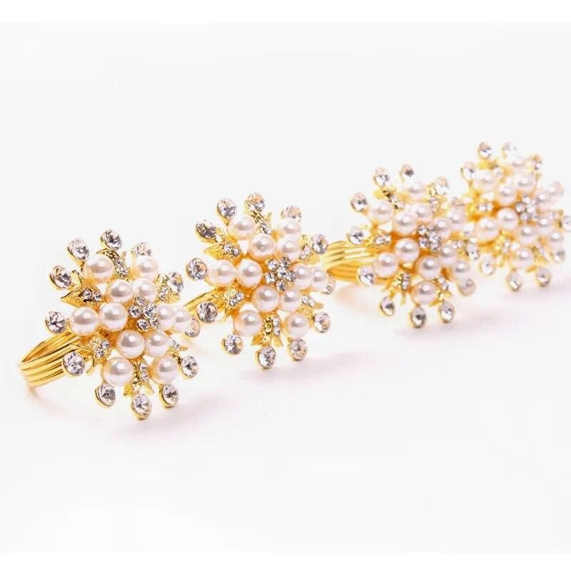 10pcs European luxury hotel mouth cloth ring pearl rhinestone flower type napkin ring tableware table accessories