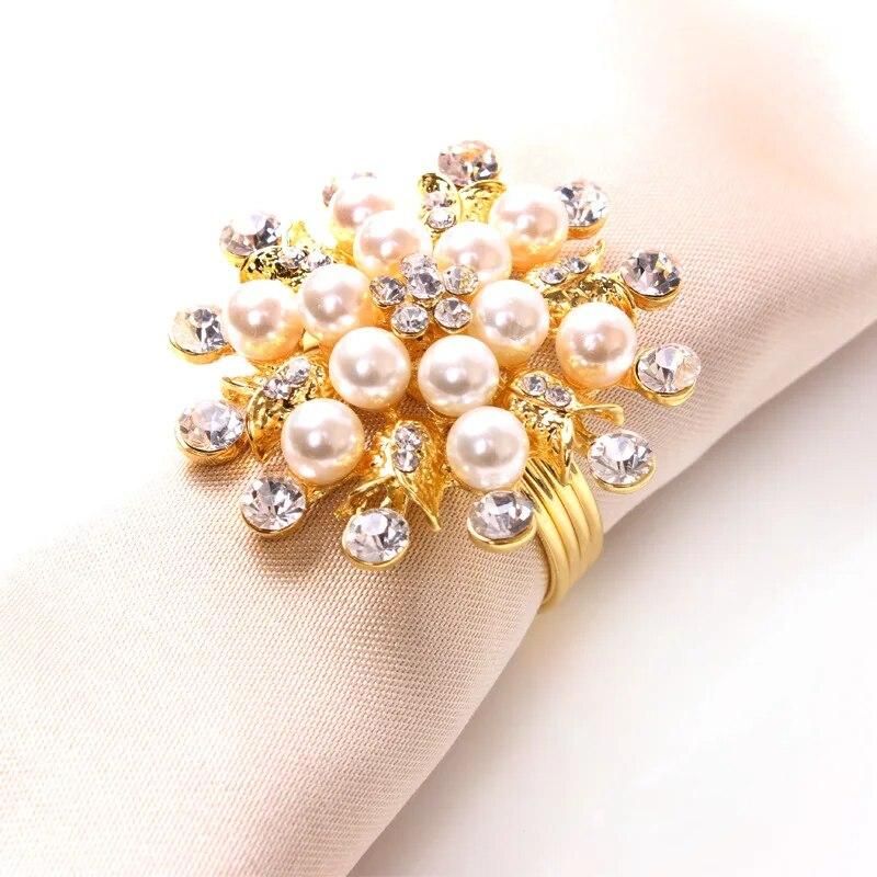 10pcs European luxury hotel mouth cloth ring pearl rhinestone flower type napkin ring tableware table accessories