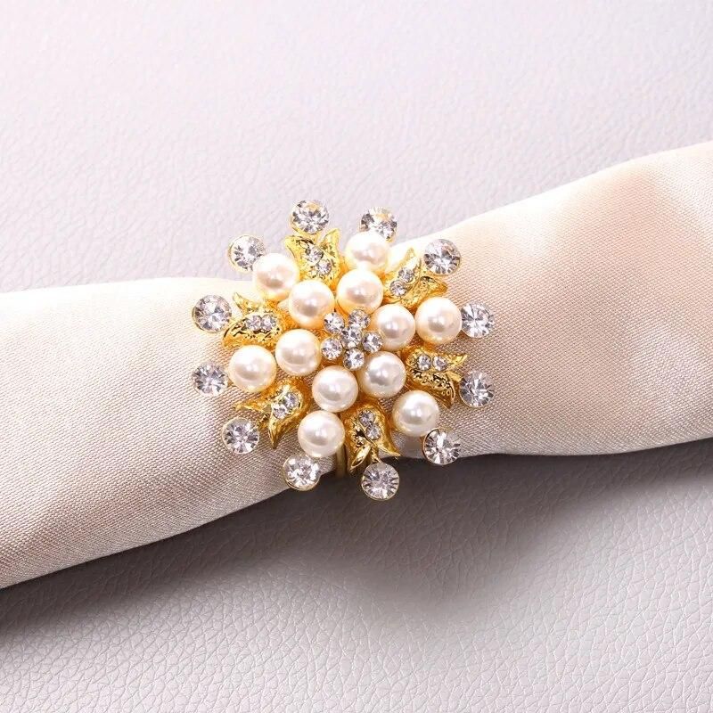 10pcs European luxury hotel mouth cloth ring pearl rhinestone flower type napkin ring tableware table accessories