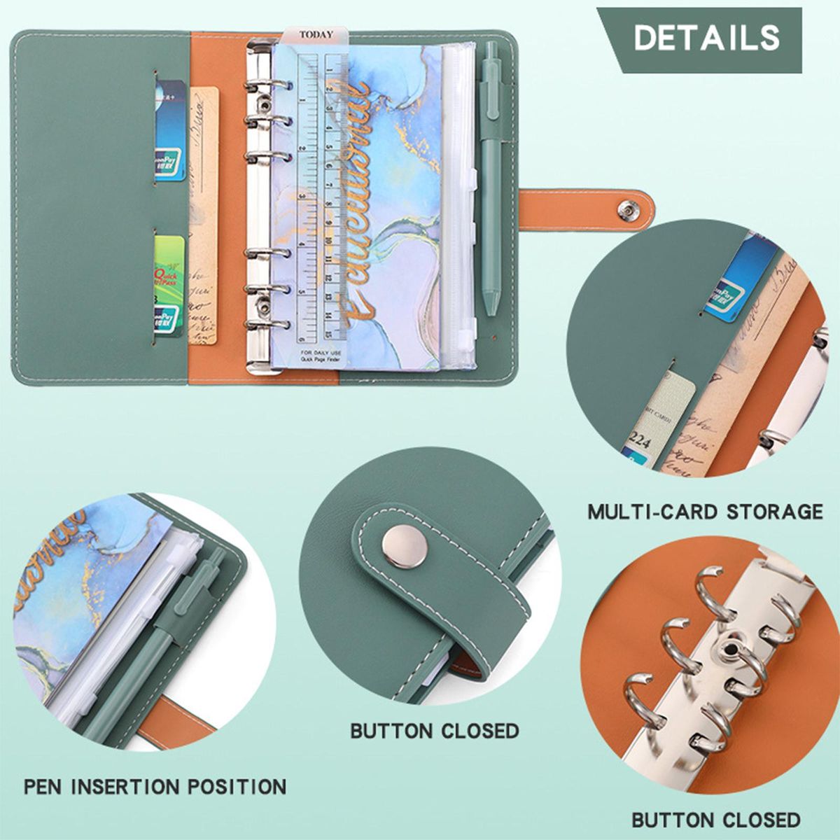 A6 Budget Binder with PU Leather Notebook Cover Zipper Envelopes Lable Stickers Ruler Used as Money Organizer System Bill Money Card Saving Planner Birthday Gift for Friends Colleagues