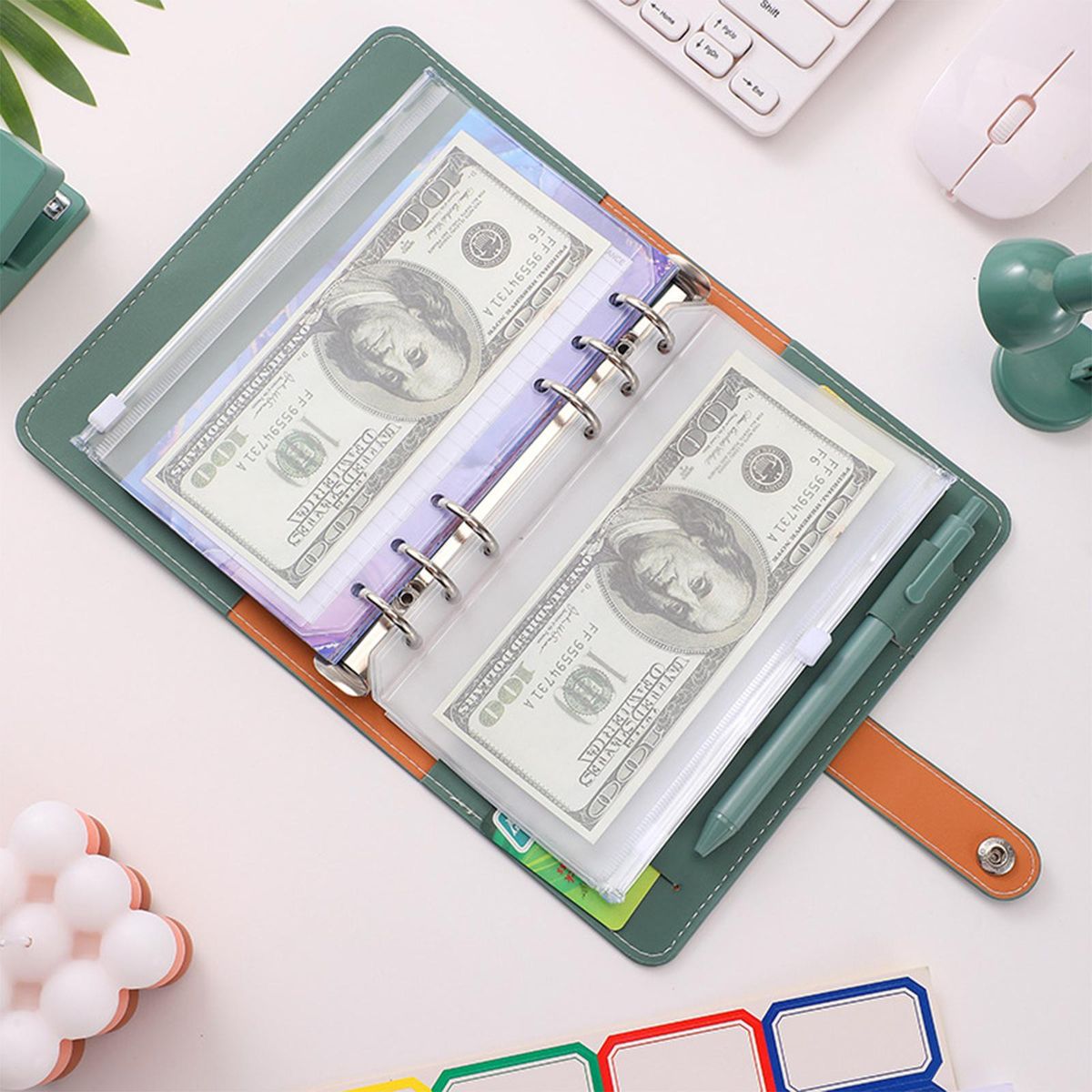 A6 Budget Binder with PU Leather Notebook Cover Zipper Envelopes Lable Stickers Ruler Used as Money Organizer System Bill Money Card Saving Planner Birthday Gift for Friends Colleagues