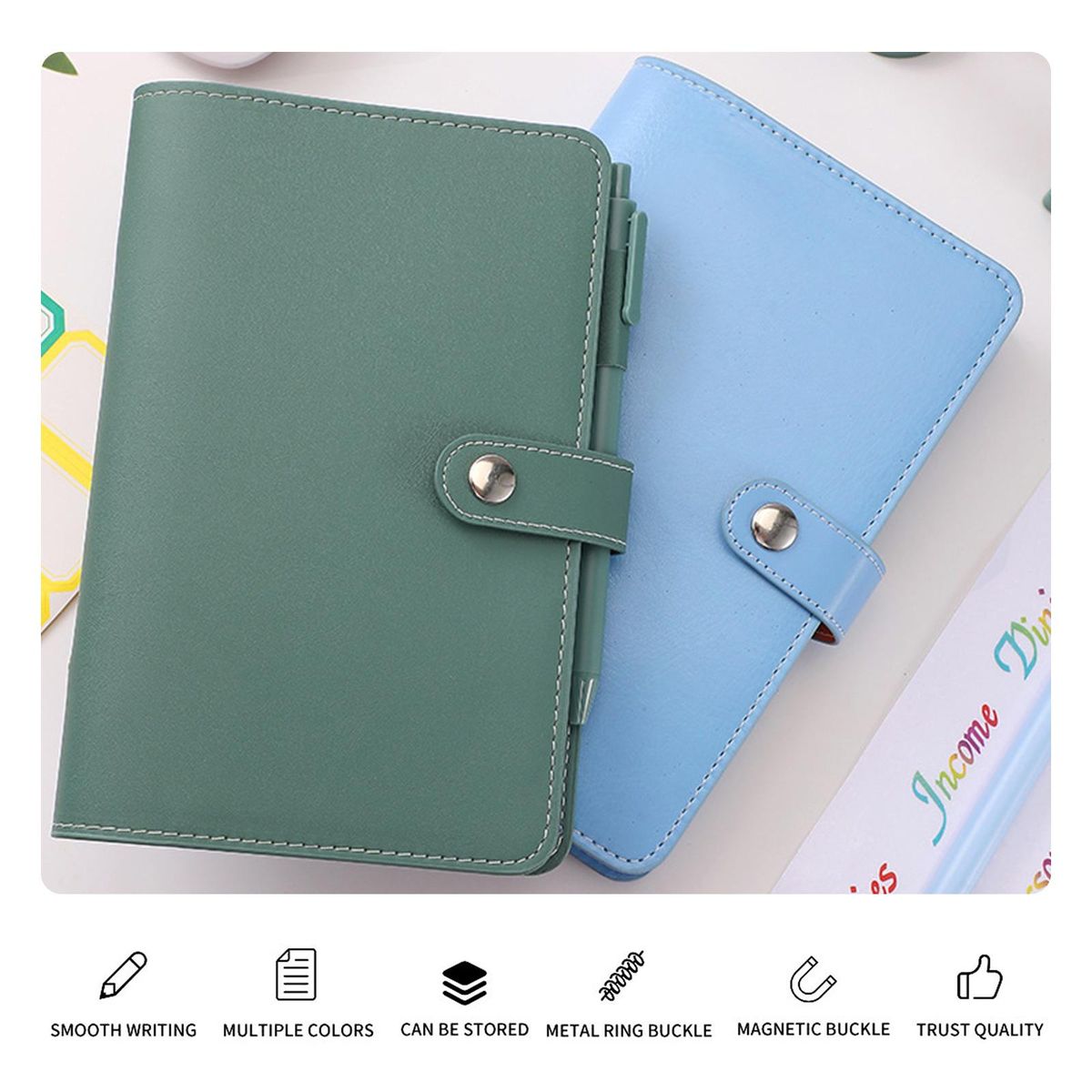 A6 Budget Binder with PU Leather Notebook Cover Zipper Envelopes Lable Stickers Ruler Used as Money Organizer System Bill Money Card Saving Planner Birthday Gift for Friends Colleagues