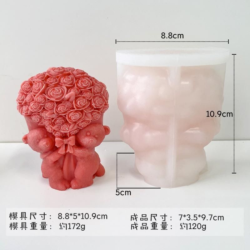 Rose Bear Silicone Candle Mould Flower Valentine'day DIY Mold