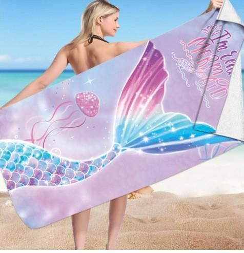 Foreign Trade Popular Style Mermaid Pearl Shell Beach Towel Colorful Mermaid Tail Kids' Towel Swimming Towel