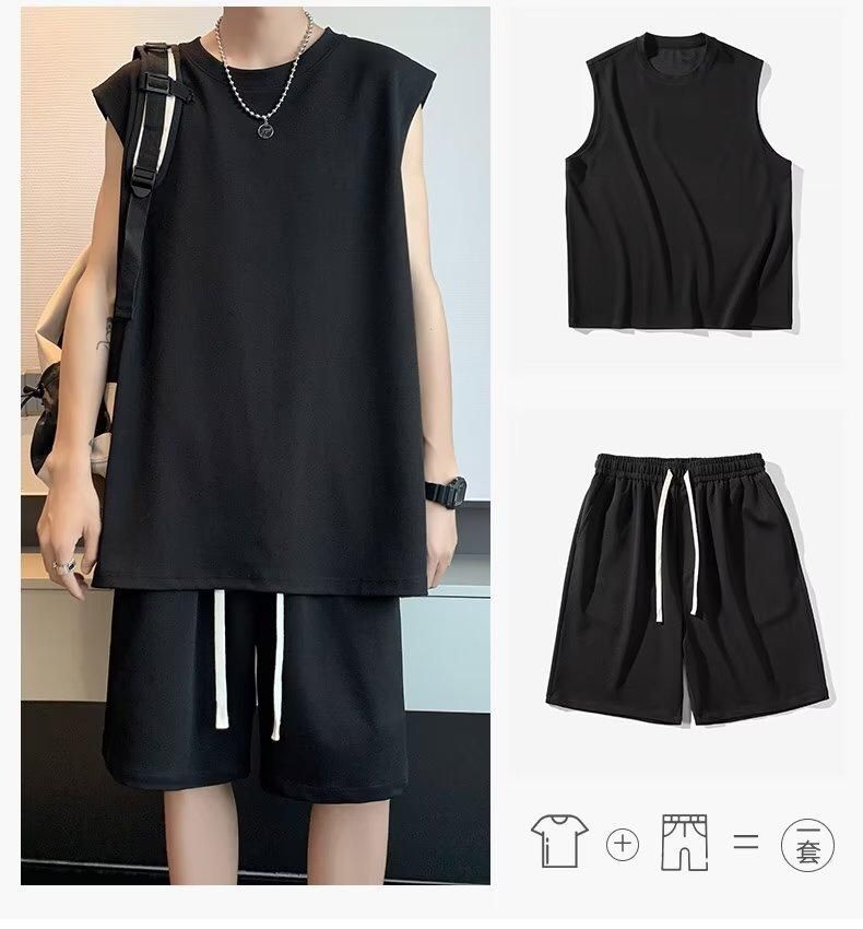 Men'S Sports Suit Sleeveless T-Shirt + Shorts Black