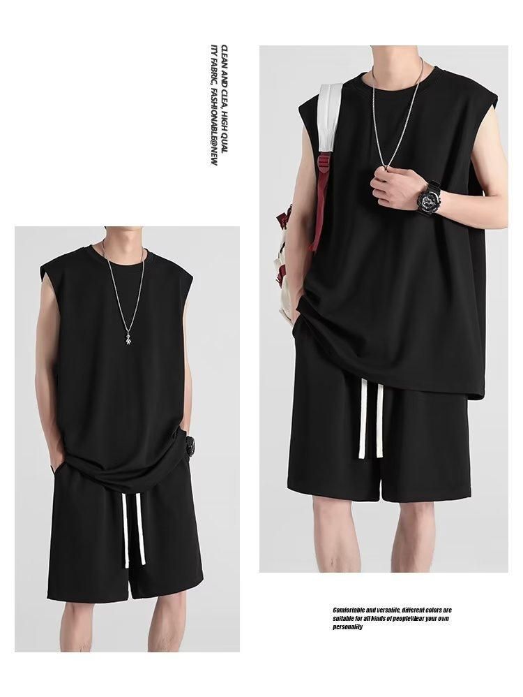 Men'S Sports Suit Sleeveless T-Shirt + Shorts Black