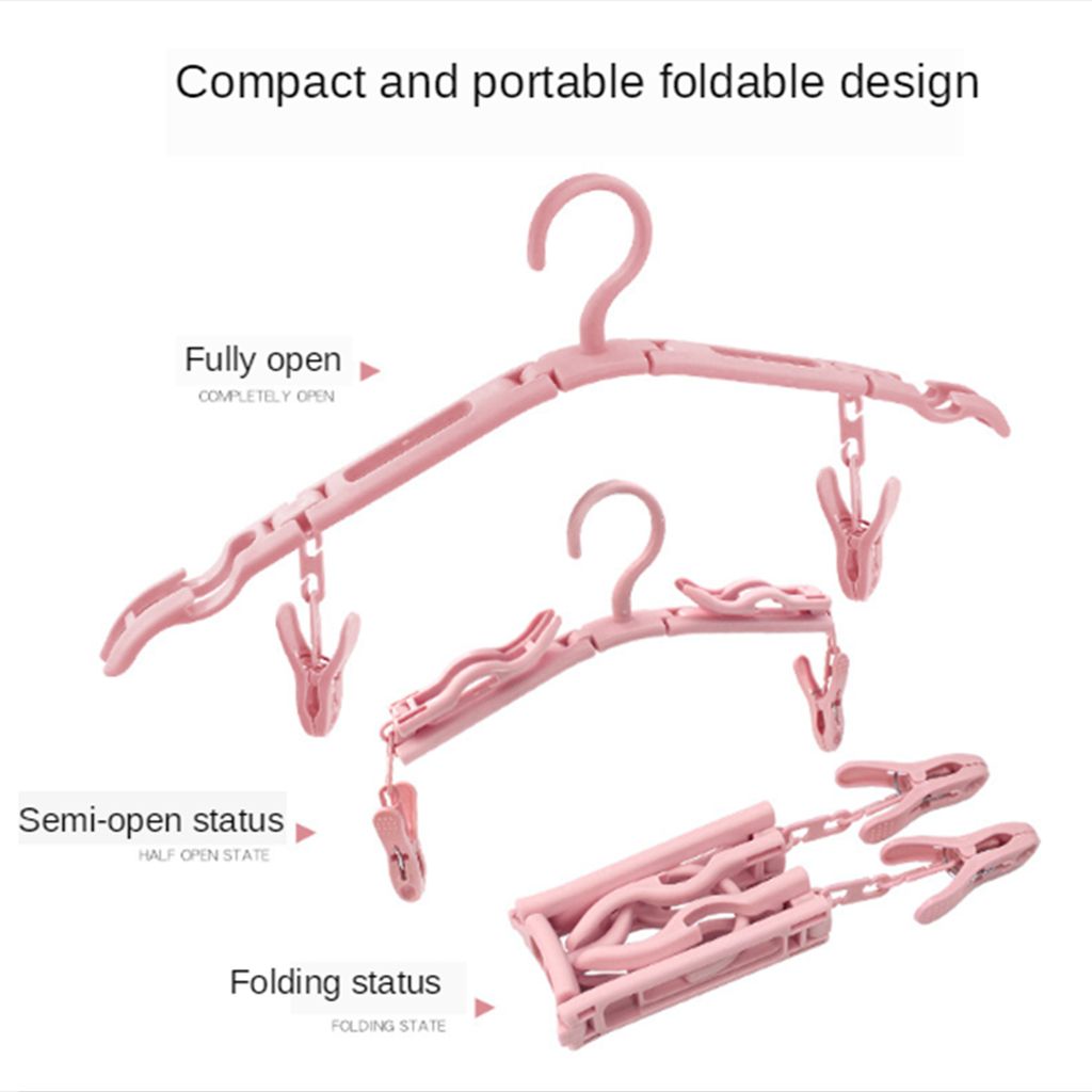 Travel Folding Clothes Hanger Non-slip Underwear With Clip Drying Pink