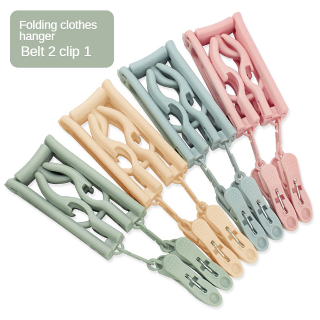 Travel Folding Clothes Hanger Non-slip Underwear With Clip Drying Pink