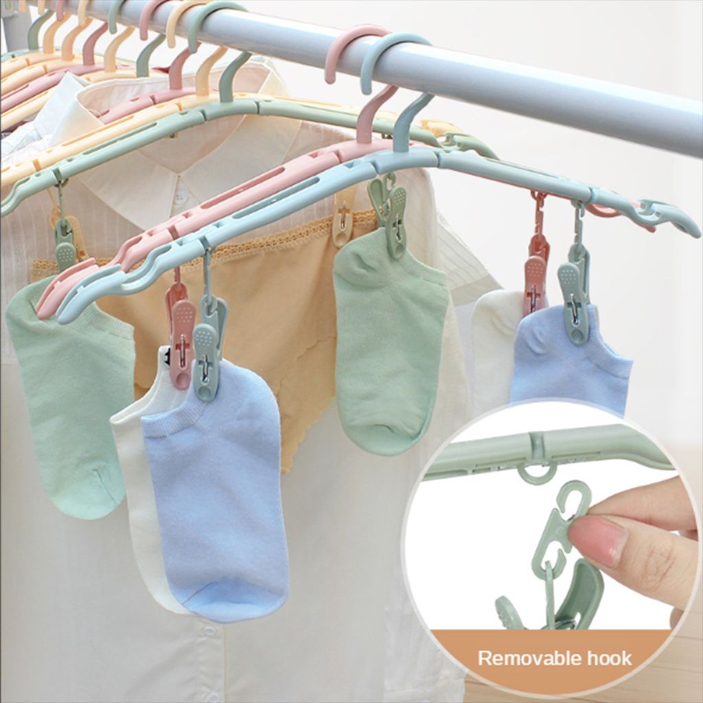Travel Folding Clothes Hanger Non-slip Underwear With Clip Drying Pink