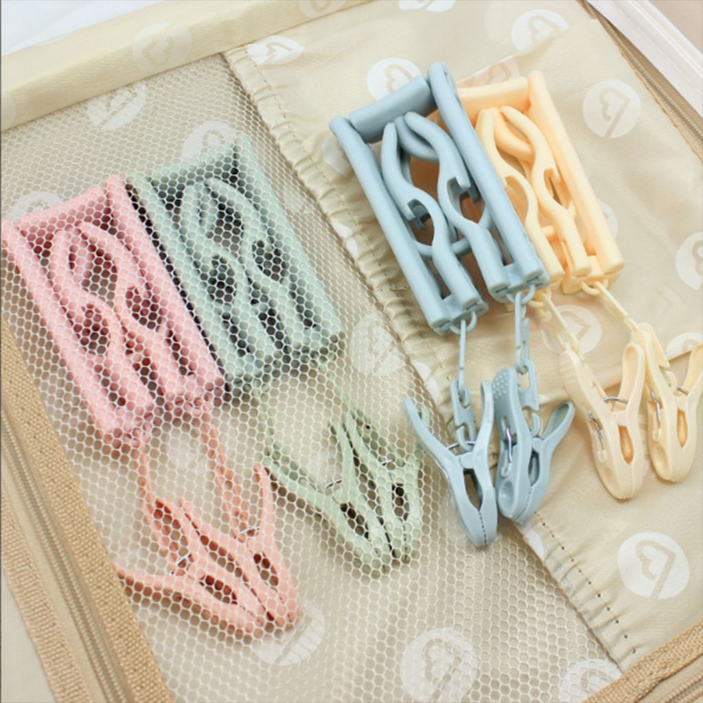 Travel Folding Clothes Hanger Non-slip Underwear With Clip Drying Pink