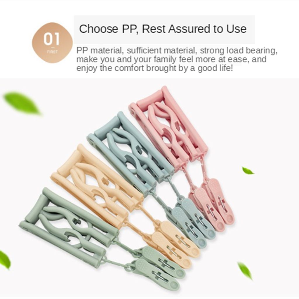 Travel Folding Clothes Hanger Non-slip Underwear With Clip Drying Pink