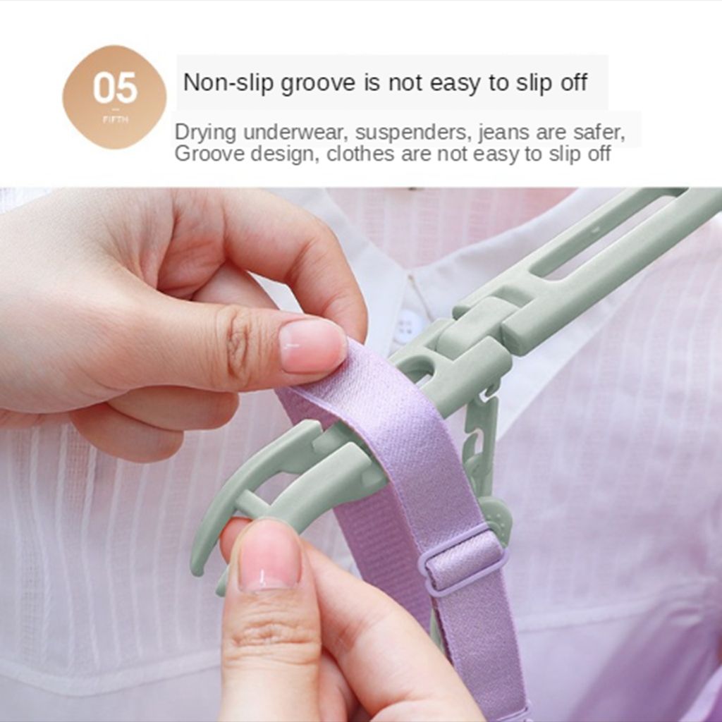 Travel Folding Clothes Hanger Non-slip Underwear With Clip Drying Pink