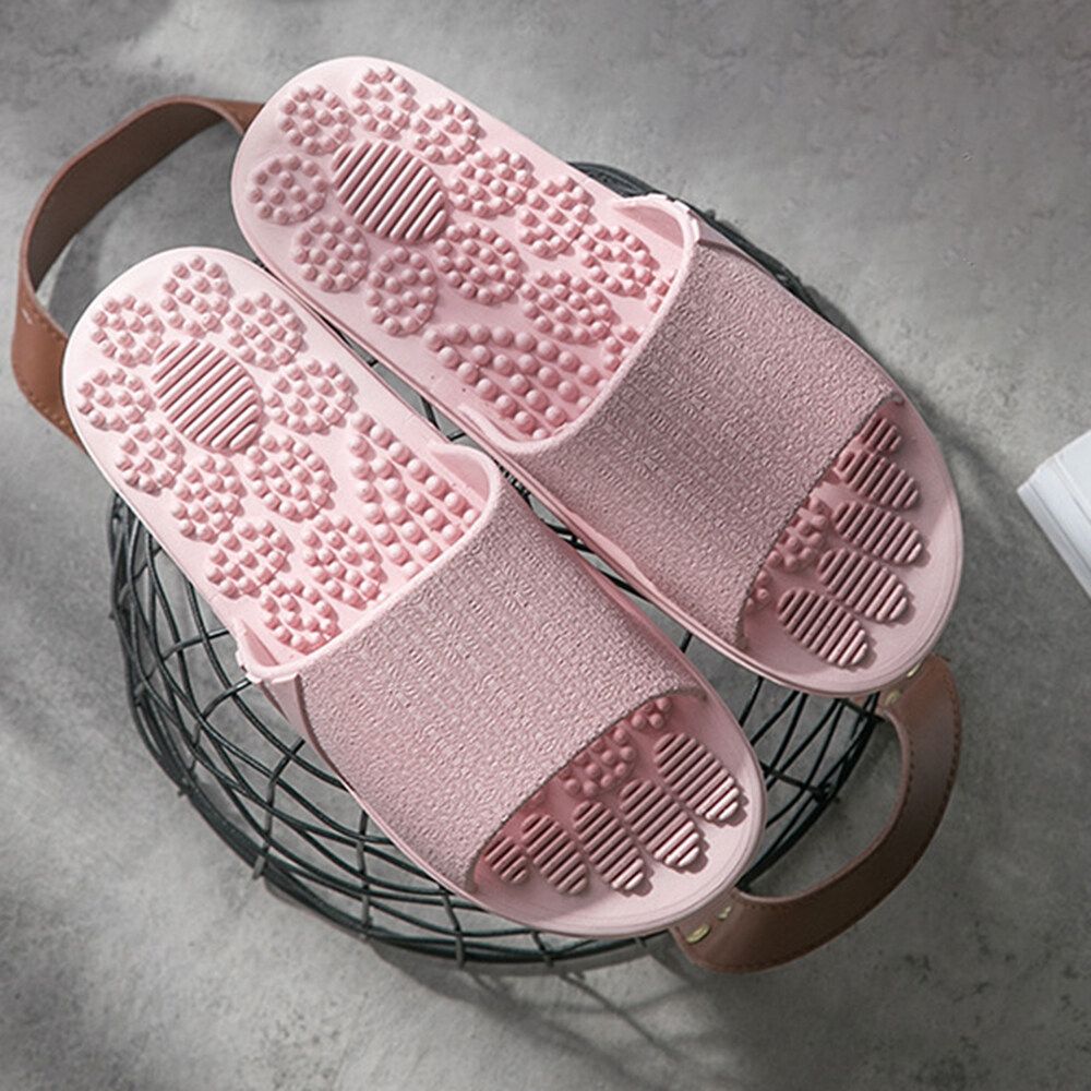Unisex Bathroom Massage Acupoint Sole Solid Flat Slippers Indoor Couple Non-slip Soles Sandals House Slippers EU:37
