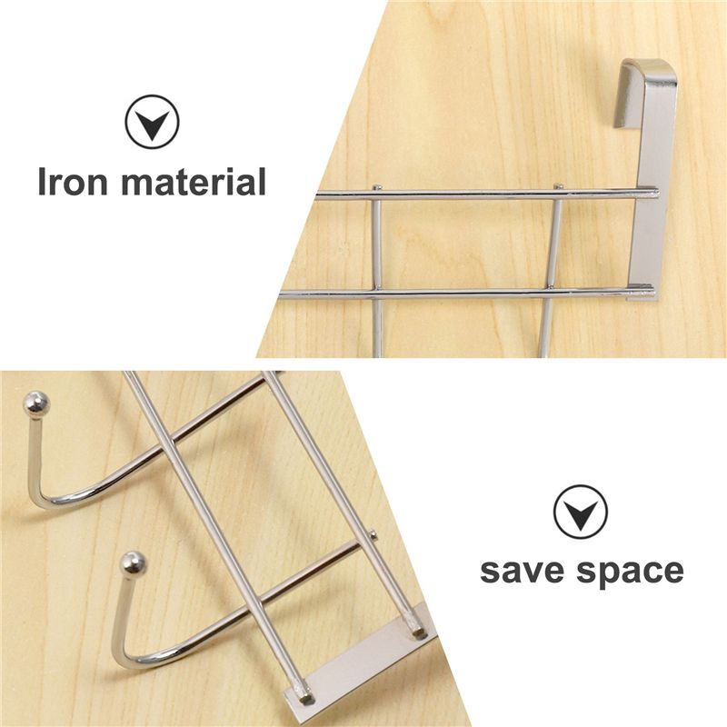 Over the Door 5 Hooks Home Bathroom Organizer Rack Clothes Coat Hat Towel Hanger Stainless Steel Good Load-