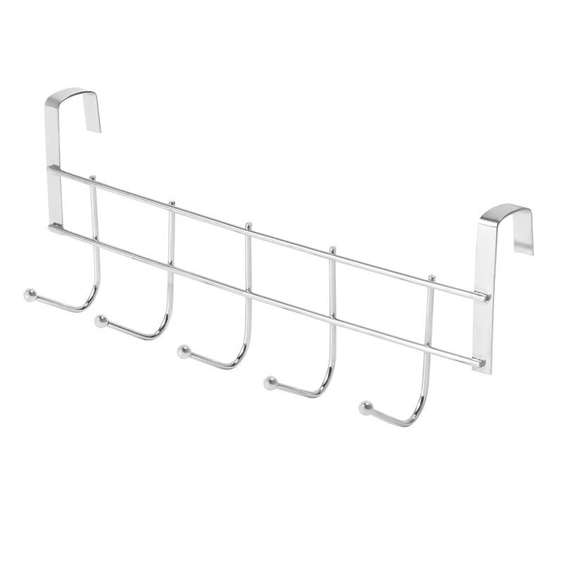 Over the Door 5 Hooks Home Bathroom Organizer Rack Clothes Coat Hat Towel Hanger Stainless Steel Good Load-