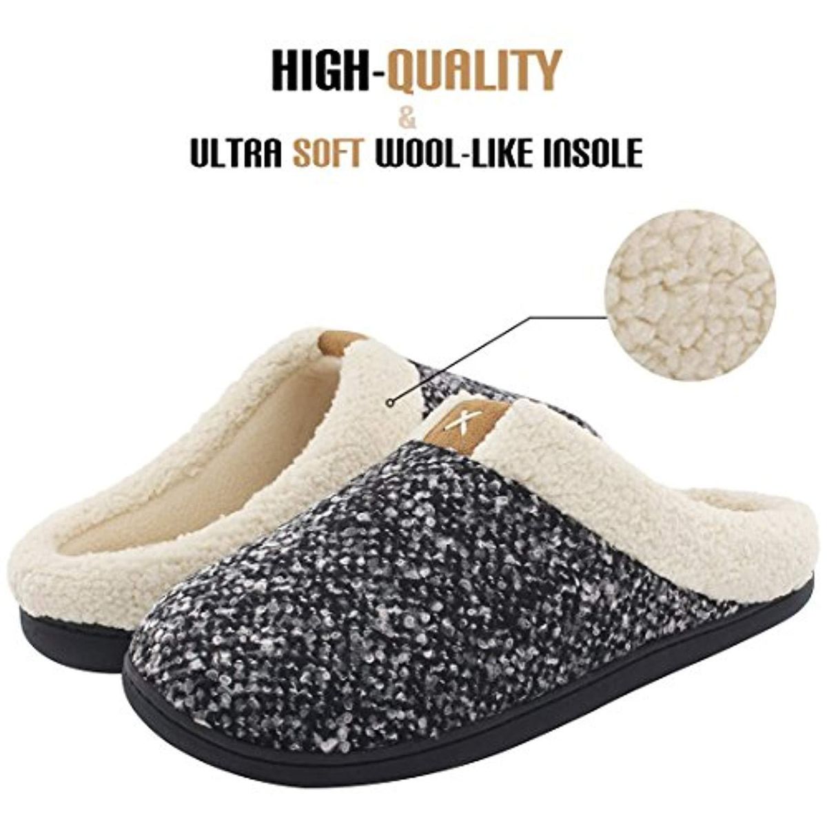 Men's comfortable memory sponge slippers with wool-like plush lining shoes